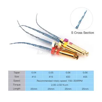 AZDENT Стоматологичен двигател се Използват Ротационни NiTi Файл Endo на коренови канали Термично Активирани Операционни Инструменти 25 мм # 10-25 4 файла /Опаковка 1