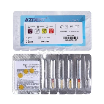 AZDENT Стоматологичен двигател се Използват Ротационни NiTi Файл Endo на коренови канали Термично Активирани Операционни Инструменти 25 мм # 10-25 4 файла /Опаковка 2