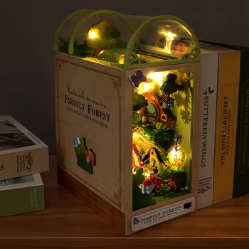 Направи си сам Книжен Ъгъл Миниатюри Полк Поставяне на Строителен Комплект Огън Гори 3d Дървен Bookend С Led За Деца, Подарък За Рожден Ден, Ръчна изработка