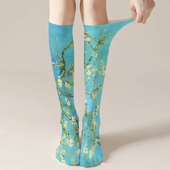 Дамски Секси Чорапи Класическата Живопис С Маслени Бои Модел Печат Телешки Чорапи За Момичета Мода Модни Фините И Висококачествени Подарък Чорапи