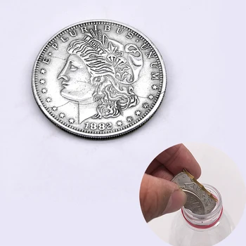 Три Сгъваеми Монети Morgan Монета Версия Фокуси Монета През Бутилка Magie В Близък План Аксесоар Трик Подпори Ментализм