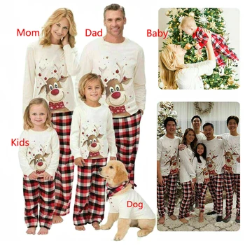 Коледен подарък, Еднакви Пижами За Цялото Семейство, Комплект с Елени За Възрастни и Деца, е един и същ Дрехи За Семейството, Топ + Панталони, Коледна Пижама, Пижамный Комплект, Детски Гащеризон