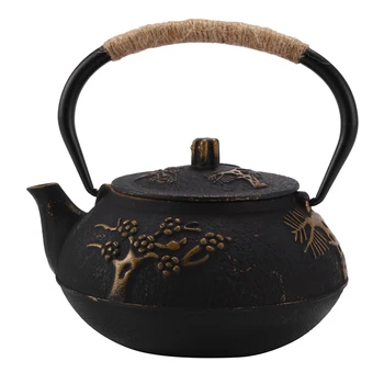 Японски Чугун чайника с приготвяне на чай / Цедка от неръждаема стомана , Цъфтеж сливи, 30 грама ( 900 мл )
