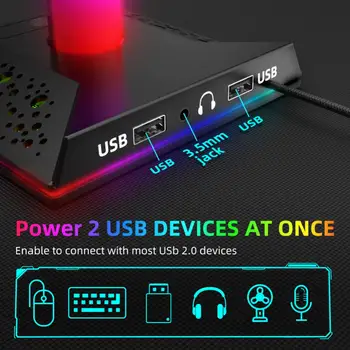 RGB Поставка за слушалки с два Порта USB 2.0 Type-C, Led Лампа Настолна Слушалки, стойка за Дисплея, Слот за употреба за Слушалки за PC 3
