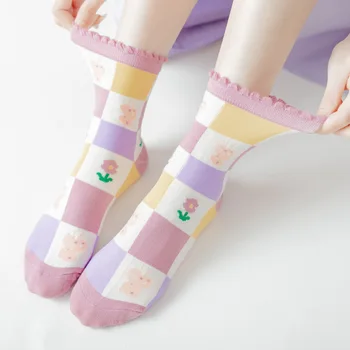 Японски дамски Чорапи в стил харадзюку в ретро стил с Цветя от Мрежа, Памучни Чорапи Kawaii, Смешни Чорапи, Дамски Чорапи за Пролет-Есен-Зима 7701