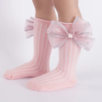 Сладки Бебешки Чорапи С Лъкове, Чорапи до коляното За малки Момичета, Дълги Памучни Чорапи За Деца, Детски Чорапи Принцеса Ярки Цветове