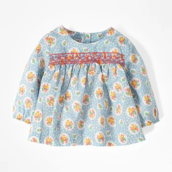 Little Maven/ Новата Есенно-пролетно Детска Тениска с кръгло деколте, Синьо-Сив Памучен Тениска с дълги ръкави и цветисти Принтом за Момичета