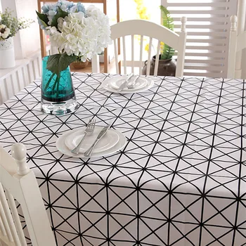 NIOBOMO 2018 памучен удебелена холщовая проста черно-бяла покривка с геометричен модел за дома или вечерта от чаено плот