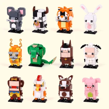 Мультяшная серия животни сладка крава, коза, змия, тигър заек Кон, куче, Дракон DIY Модел на Изграждане на Блокове, Тухли, Играчки, Подаръци