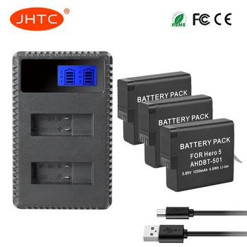 JHTC 1250 mah Батерия За Gopro Hero 7 Gopro Hero 6 Gopro Hero 5 Черен Фотоапарат Батерия Зарядно Устройство 0