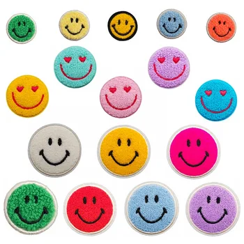 Усмивка Кръпка Кърпа на Ивици Бродерия стикер За Облекло DIY Кръг Стикер Шият Торбички Апликация за Дрехи Блестящ Край