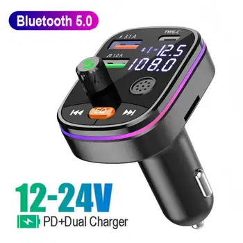 Bluetooth 5,0 Безжичен FM трансмитер С Двоен Дисплей PD 20 W Бързо Зареждане на Двойно USB Зарядно Устройство, Хендсфри Комплект за Кола FM Модулатор 1
