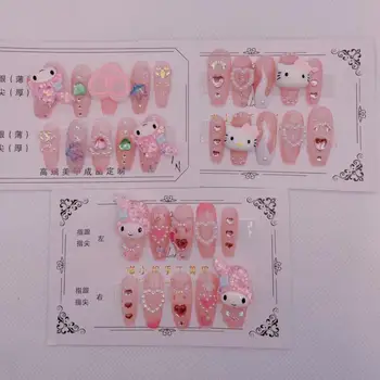 Kawaii Sanrio Стикери За Нокти, Hello Kittys Аксесоари Карикатура Аниме Сладък Готов Продукт За Многократна Употреба Ръчно Изработени Подвижни Подарък За Момичета
