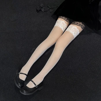 Силиконови Нескользящие чорапи или Не-Силиконови Дантелени чорапи Изберете Чорапогащи Бели Черни Дамски Чорапи Секси момиче в стил Лолита