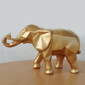 Златна Черно-Бял Модерен Абстрактна Статуя на Слон, Декорации от Смола, Украса За Дома, Подаръци, Геометрична Скулптура на Слон, Занаяти 3