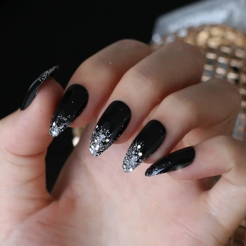 Френски блясък Шило UV сватбени ноктите блестящ гланц черни режийни нокти шило 24шт пълен набор от