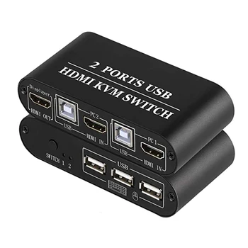 HDMI KVM превключвател на 2 порта скоростна Споделя 2 БР с един монитор 4K @ 30 Hz, с подкрепата на USB2.0 Свързване на клавиатура и мишка
