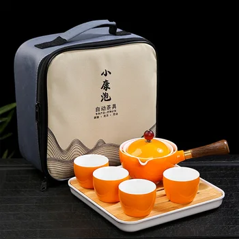 Порцеланов Китайски Чай Gongfu Преносим Чайник с Въртене на 360 Кана и на Чайника Преносим Всичко в едно Подарък пакет