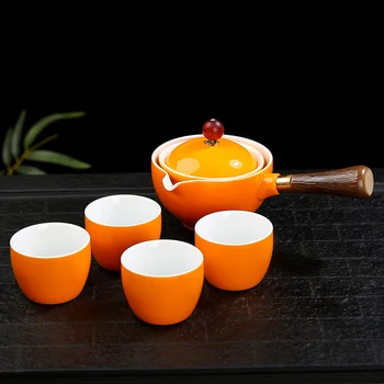 Порцеланов Китайски Чай Gongfu Преносим Чайник с Въртене на 360 Кана и на Чайника Преносим Всичко в едно Подарък пакет 1