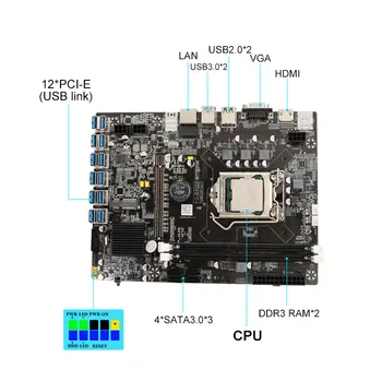 B7512 gpu дънната платка B75 дънна Платка за майнинга 12 PCIE КЪМ USB адаптер Вентилатор за охлаждане на процесора LGA1155 DDR3 MSATA B75 USB БТК Миньор 1