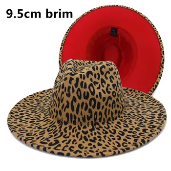 Фетровая шапка 9,5 см, с голяма периферия, нов леопардовый принт, двоен цилиндър с леопардовым принтом, шапка с плоска периферия, шапка за двойки, джаз шапка кепкаженская 0