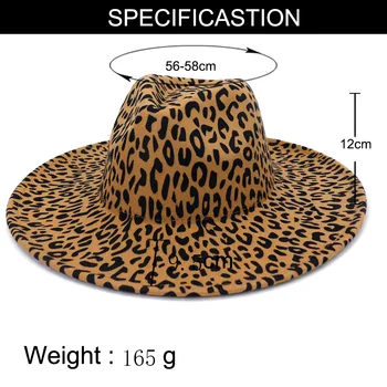 Фетровая шапка 9,5 см, с голяма периферия, нов леопардовый принт, двоен цилиндър с леопардовым принтом, шапка с плоска периферия, шапка за двойки, джаз шапка кепкаженская 5