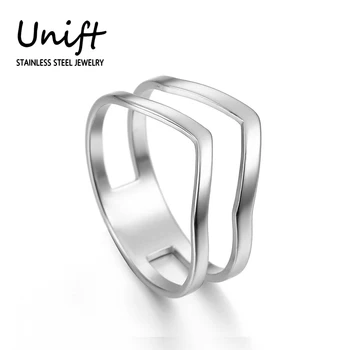Unift Прости Двухлинейные Дамски Пръстени От Неръждаема Стомана Елегантни Бижута Класическа Мода Любов Аксесоари Вечерни Подаръци 0