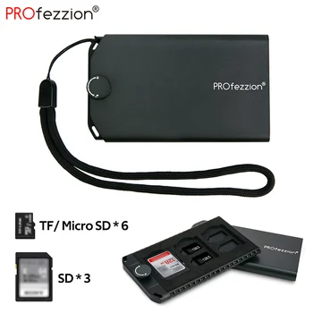 PROfezzion SD/Micro SD/TF Калъф за карти на Притежателя на Портфейла Метален Корпус, устойчив на удари Калъф за 3 SD/SDHC/SDXC и 6 TF/Micro SD/MSD Карта 0