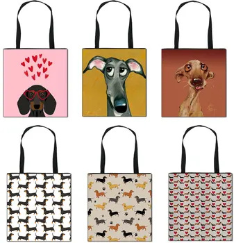 Дамски Модни Многофункционална Дамска Чанта, Сгъваема Множество Ежедневни Холщовая чанта за пазаруване с 3D Принтом Кученце Дакел, Чанта На рамото