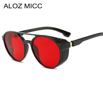 ALOZ MICC Нови Ретро Steampunk Слънчеви Очила Дамски Маркови Дизайнерски Странични Мрежести Кръгли Пънк слънчеви очила мъжки Червени Сиви Лещи UV400 Q393