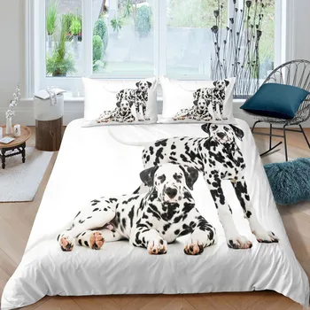 Домашен Луксозен Комплект спално бельо с 3D изображение на известни далмация, Чаршаф, Калъфка за възглавница, Детски Комплект спално бельо, Кралица и Крал, Размерът на ЕС/САЩ/AU/UK