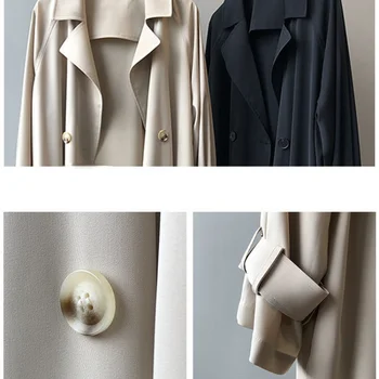 Жената есен палто, Корейски Модерен Драповый тренч, Ново Дълго палто от висок Клас с Тънка цепка, дамски Свободна Яке Голям Размер 5