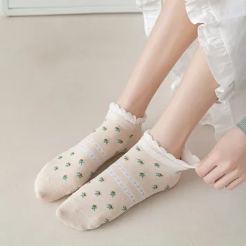 2021 пролетта и лятото на нови чорапи дамски каре цветни малки пресни дамски чорапи-лодка зелени сладък студентски чорапи 1