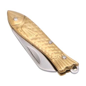 N58C Ключодържател във формата на риба с Джобен размер Ключодържател Тактически Малък Сгъваем Нож За Папки Месинг