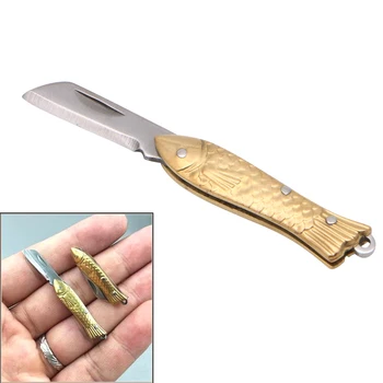 N58C Ключодържател във формата на риба с Джобен размер Ключодържател Тактически Малък Сгъваем Нож За Папки Месинг 3