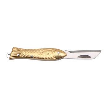 N58C Ключодържател във формата на риба с Джобен размер Ключодържател Тактически Малък Сгъваем Нож За Папки Месинг 5