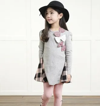 Детско пролетно-есенни клетчатое рокля с лък за момичета, детско памучно рокля с дълги ръкави, дрехи за малките момичета 2, 3, 4, 5, 6, 7 години