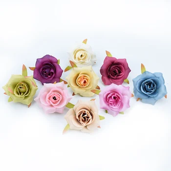 100шт 6 см Копринени Рози на Главата Ръкоделие Сам Подарък Кутия за Домашно Сватбен Декор Изкуствени Цветя за Scrapbooking Фалшиви Растения Стени