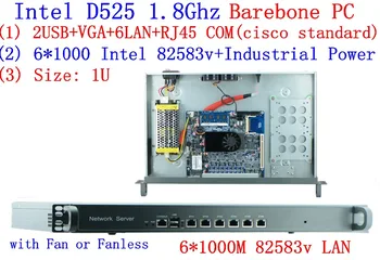 Върховният 1U рутер / сървър и защитна стена с Atom D525, 6 * Intel 82583 1000 Mbps Lan MB поддръжка на РОС pfSense Panabit Wayos