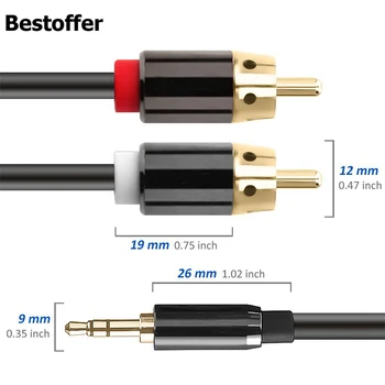Позлатен аудио кабел DC3.5mm с жак 2RCA Lotus Male Jack 1 м на 1,5 м, 2 м, 3 м и 5 м 10 м 15 м 3