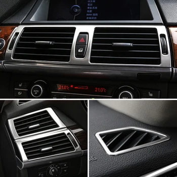 Хром Автомобилен Стайлинг Централна Конзола Вентилационна рамка Климатик CD контролен Панел Декоративна Стикер Тампон За BMW X5 X6 E70 E71 0