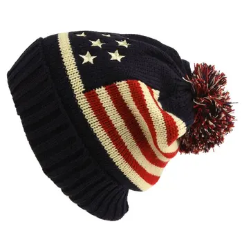 Зимна Шапка Дамски Шапка С Американския Флаг на САЩ, Вълнена Топла Зимна Вязаная Капачка S, Шапки За Жени, Шапки, gorros, дамска шапка 5