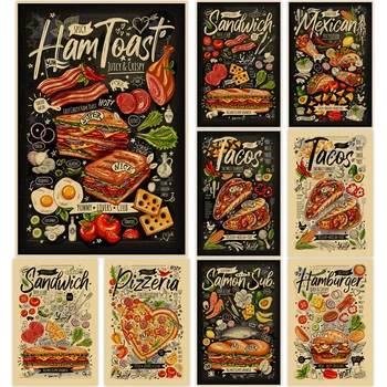 Картини Храна Плакат Хамбургер Крафт Хартия Пица HD Класическо Произведение Палачинки С Принтом Плодове Домашна Детска Стая Стенни Модел 1