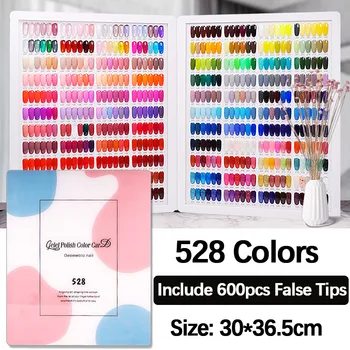 400/528/120 Цветове Дисплей За Нокти Книга Кожена Акрилна Покритието на Гел-Лак Дисплей Диаграма Цветна Карта с Външни Върховете, Показваща Рафт