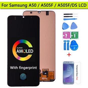 Super AMOLED 6,4-инчов Дисплей за Samsung Galaxy A50 SM-A505FN/DS A505F/DS LCD сензорен дисплей, дигитайзер за Samsung lcd A50 0