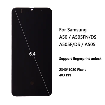 Super AMOLED 6,4-инчов Дисплей за Samsung Galaxy A50 SM-A505FN/DS A505F/DS LCD сензорен дисплей, дигитайзер за Samsung lcd A50 1