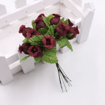 12шт 2 см ръчно изработени мини коприна букет от рози, изкуствени цветя, сватбени декорации DIY венец клип на арт фалшиви цветни орнаменти 1