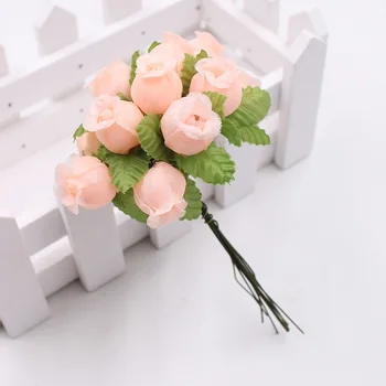 12шт 2 см ръчно изработени мини коприна букет от рози, изкуствени цветя, сватбени декорации DIY венец клип на арт фалшиви цветни орнаменти 2