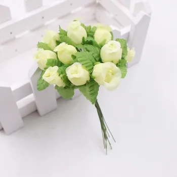12шт 2 см ръчно изработени мини коприна букет от рози, изкуствени цветя, сватбени декорации DIY венец клип на арт фалшиви цветни орнаменти 3