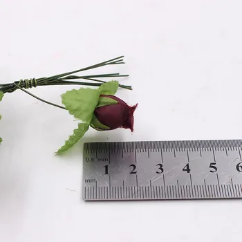 12шт 2 см ръчно изработени мини коприна букет от рози, изкуствени цветя, сватбени декорации DIY венец клип на арт фалшиви цветни орнаменти 5